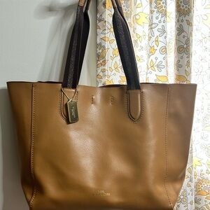 Coach Brown Leather Derby Tote with Dark Brown Straps and Burgundy interior